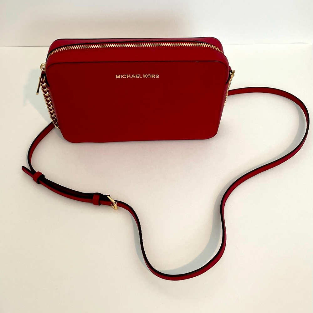 MICHAEL KORS dark sangria (true red) east west crossbody bag, gently used